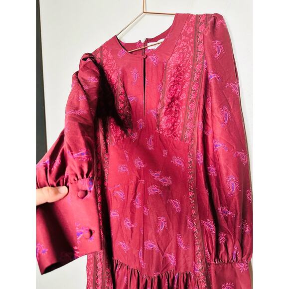 DEREK LAM COLLECTIVE Red Floral Chiffon Keyhole Empire Waist Midi Dress Size 44 - Picture 9 of 15